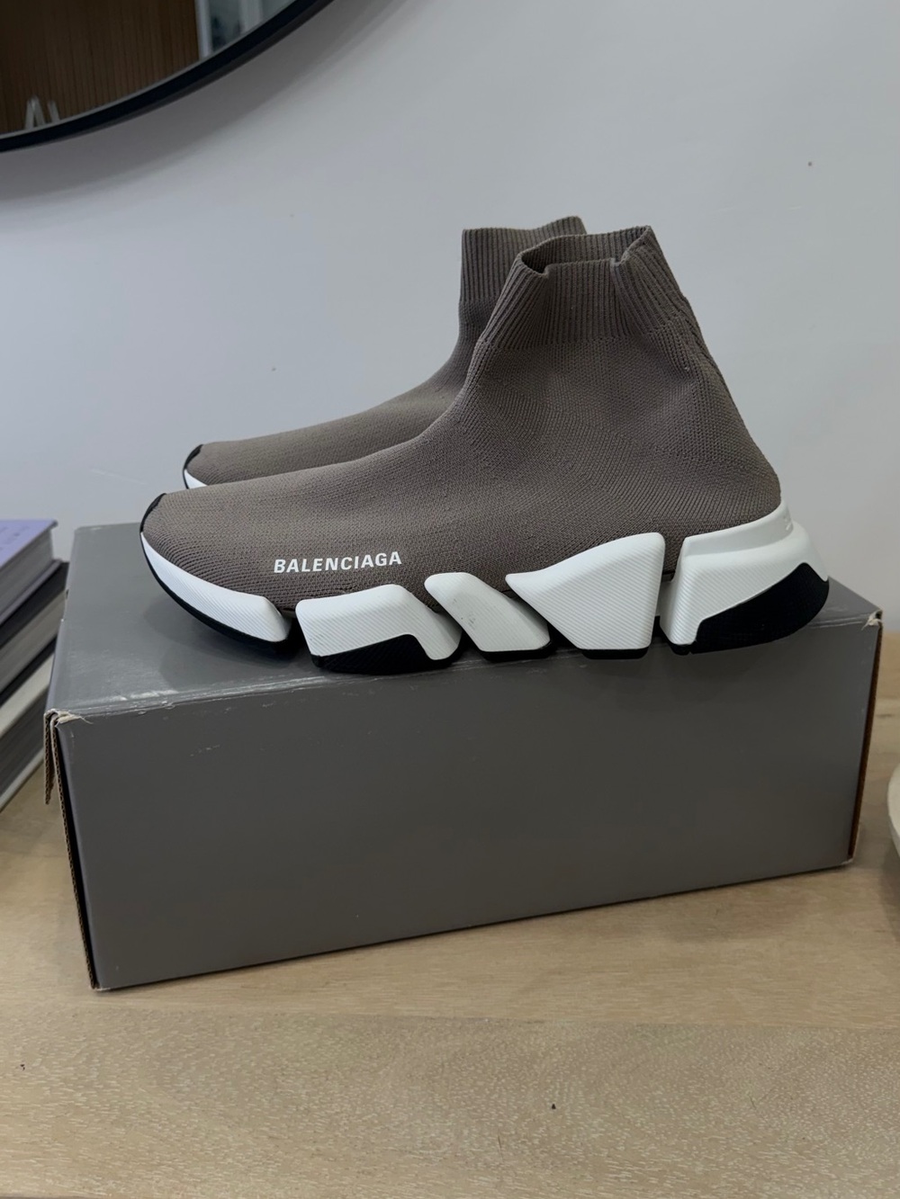 Balenciaga Women’s Sock Sneaker in Grey and White Size 38